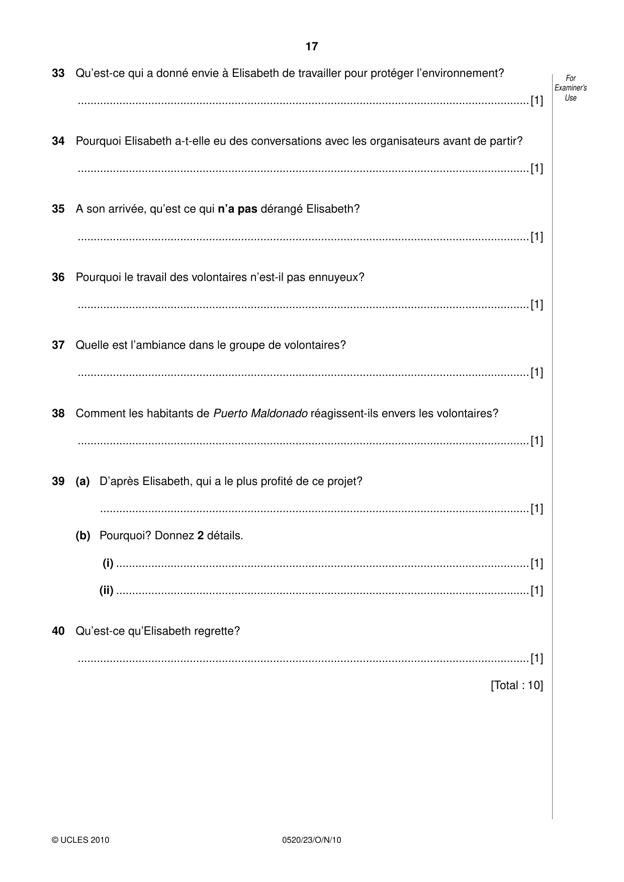 Cambridge IGCSE French - Foreign Language 0520 2010 Oct/Nov Paper 2 · Variant 3 question paper, page 17 of 20