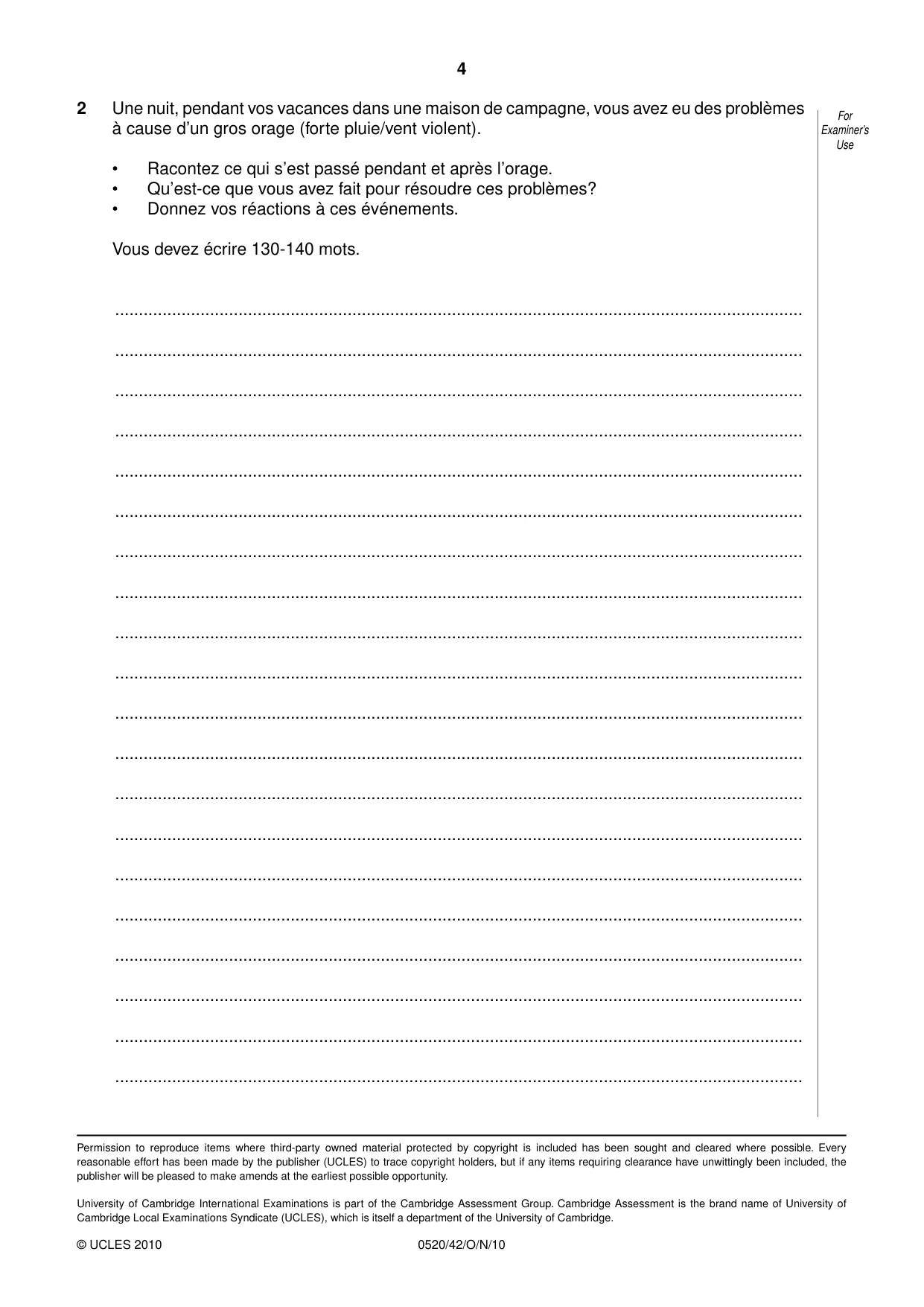 Cambridge IGCSE French - Foreign Language 0520 2010 Oct/Nov Paper 4 · Variant 2 question paper, page 4 of 4
