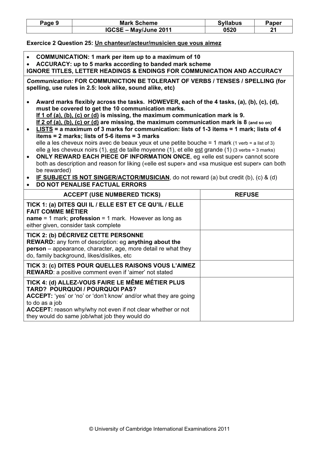 Mark scheme, page 9 of 14