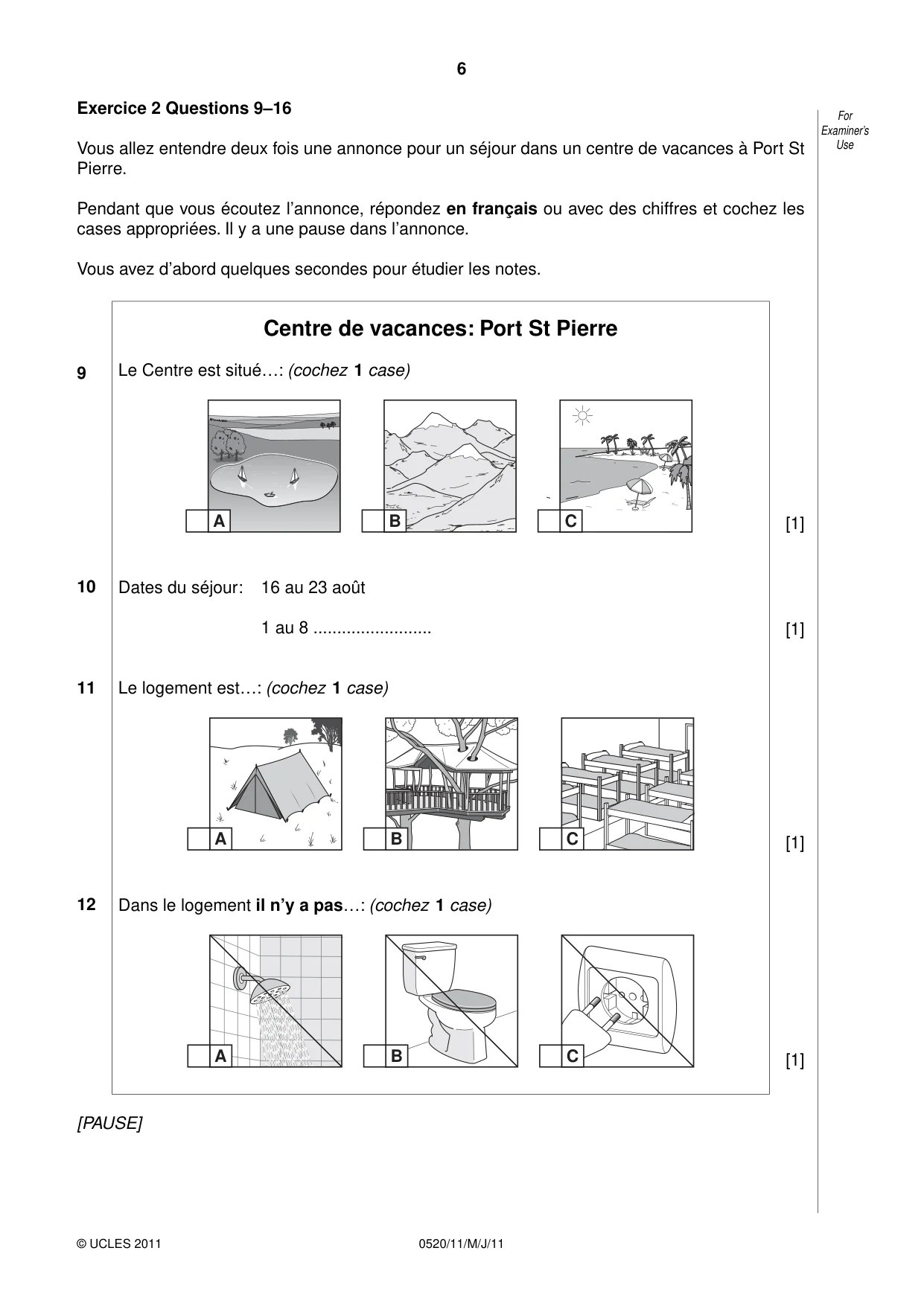 Cambridge IGCSE French - Foreign Language 0520 2011 May/June Paper 1 · Variant 1 question paper, page 6 of 12