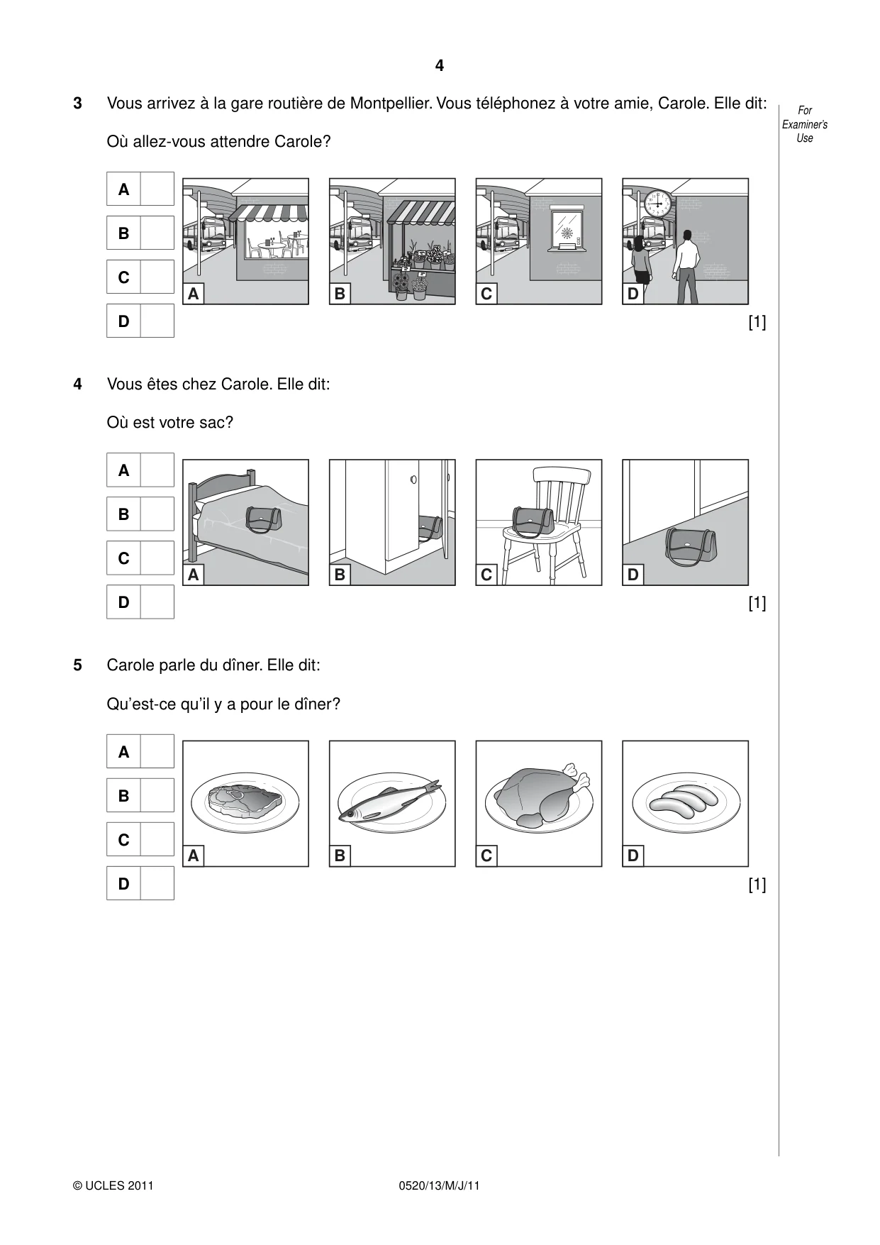 Cambridge IGCSE French - Foreign Language 0520 2011 May/June Paper 1 · Variant 3 question paper, page 4 of 12