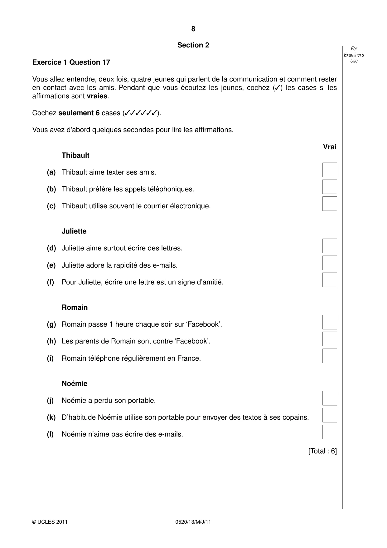 Cambridge IGCSE French - Foreign Language 0520 2011 May/June Paper 1 · Variant 3 question paper, page 8 of 12