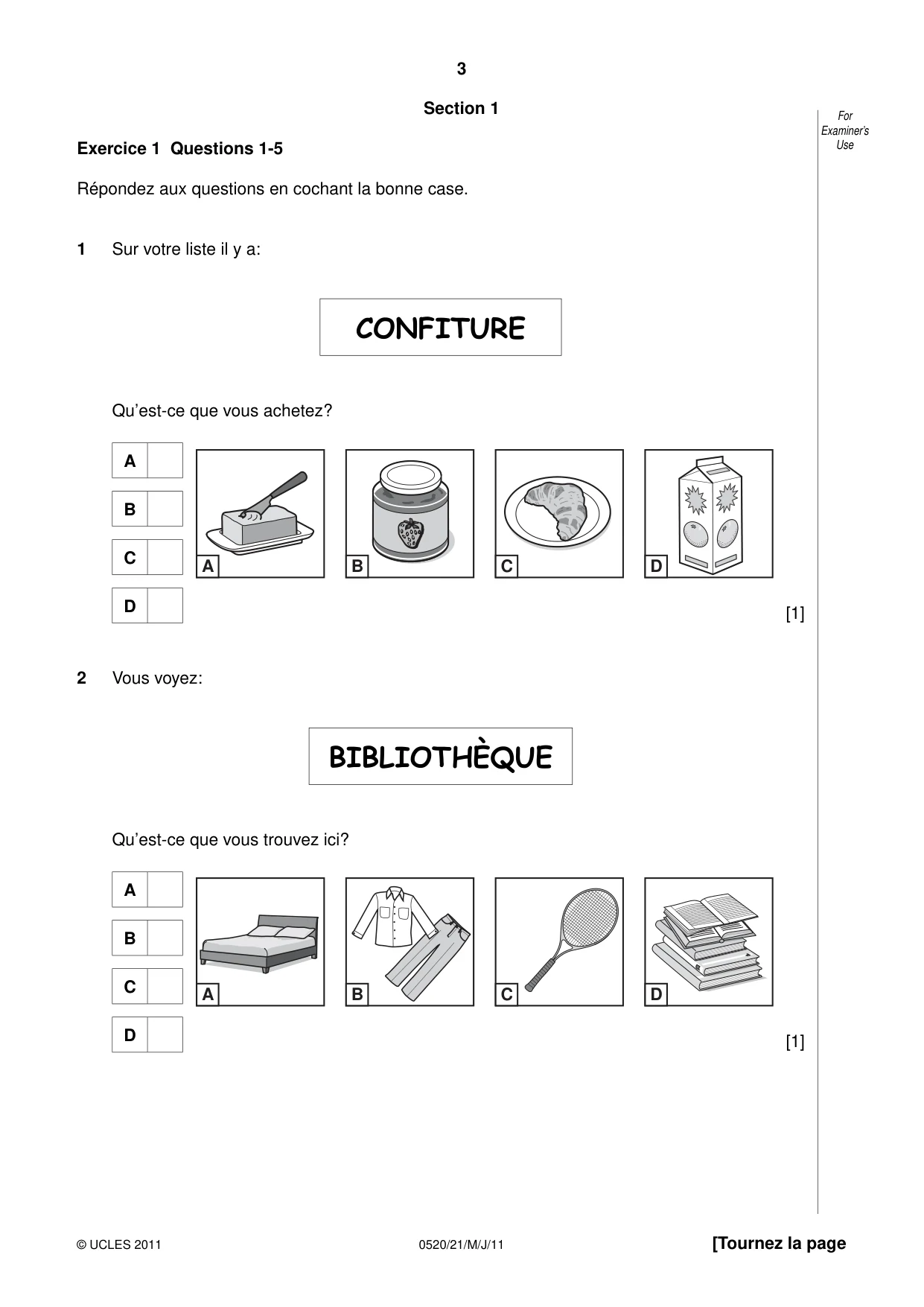 Cambridge IGCSE French - Foreign Language 0520 2011 May/June Paper 2 · Variant 1 question paper, page 3 of 20