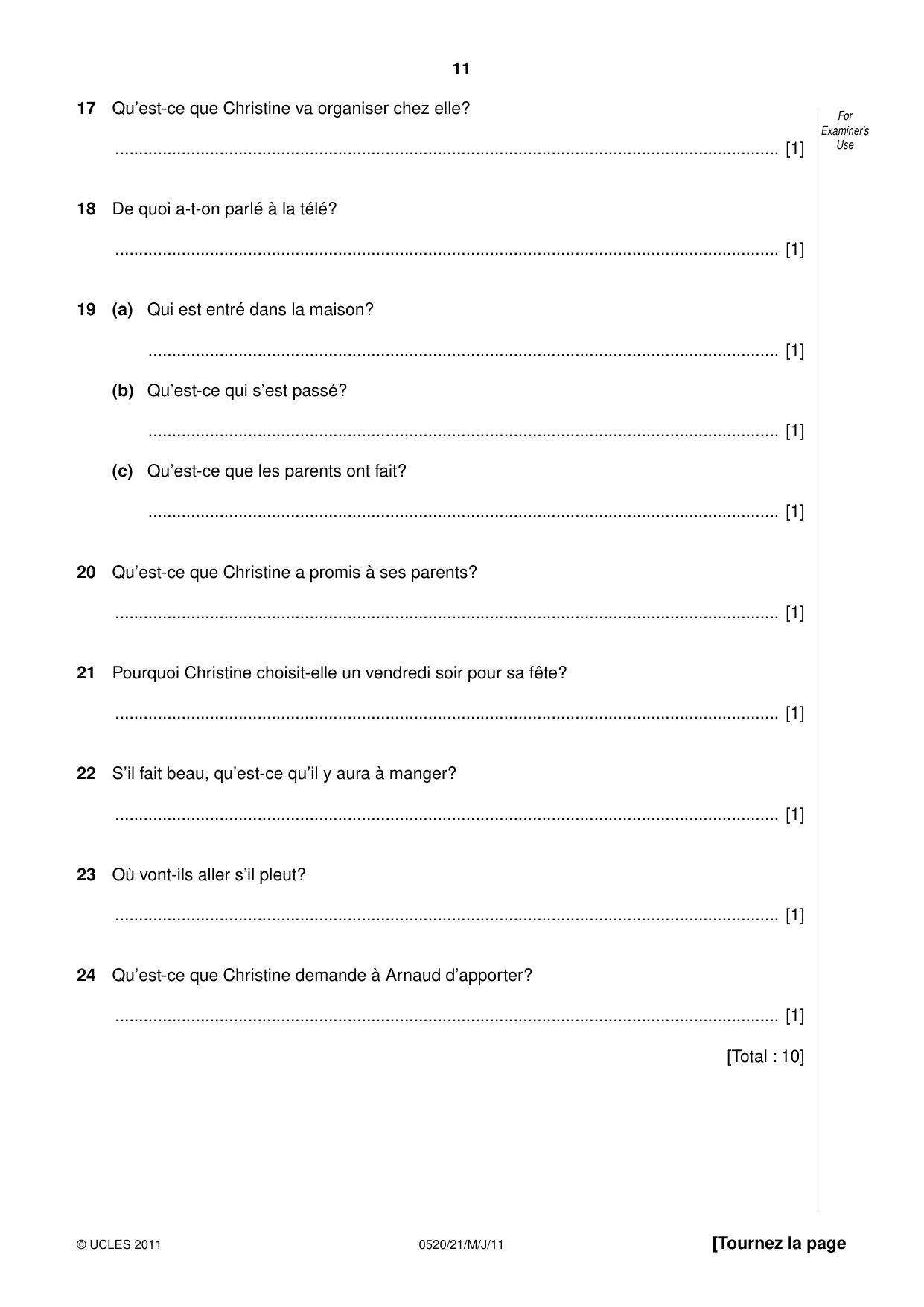 Cambridge IGCSE French - Foreign Language 0520 2011 May/June Paper 2 · Variant 1 question paper, page 11 of 20