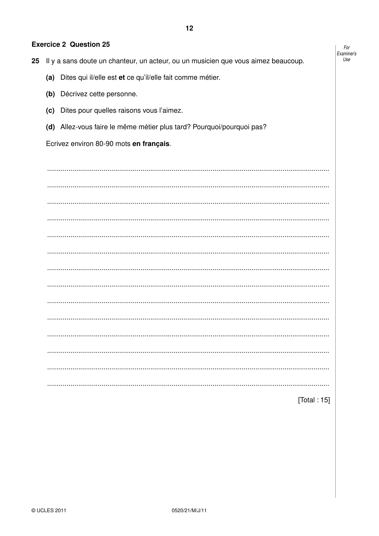 Cambridge IGCSE French - Foreign Language 0520 2011 May/June Paper 2 · Variant 1 question paper, page 12 of 20