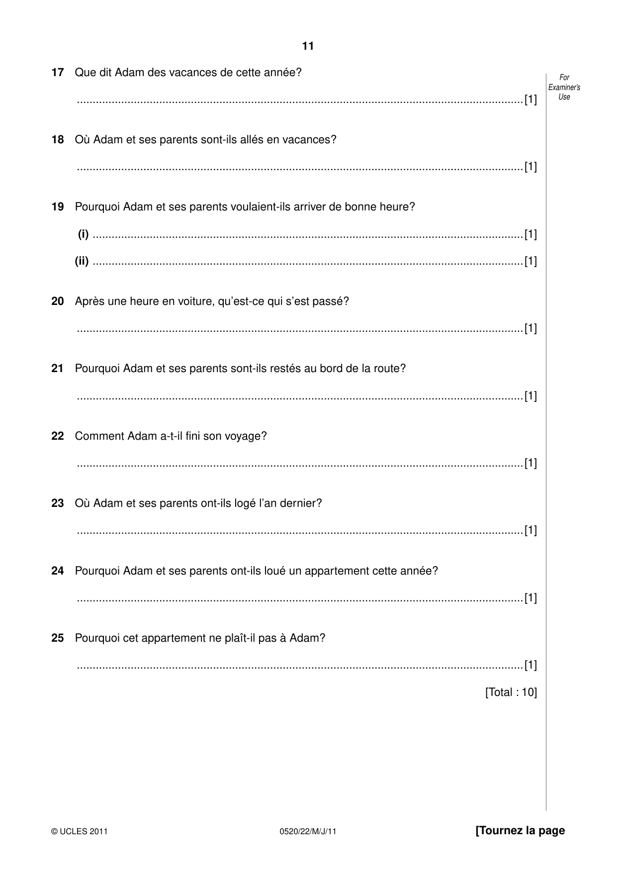 Cambridge IGCSE French - Foreign Language 0520 2011 May/June Paper 2 · Variant 2 question paper, page 11 of 20