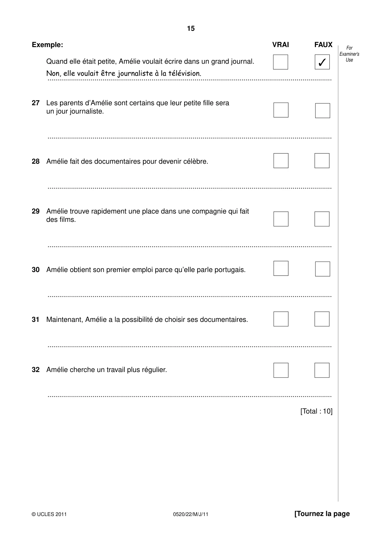 Cambridge IGCSE French - Foreign Language 0520 2011 May/June Paper 2 · Variant 2 question paper, page 15 of 20