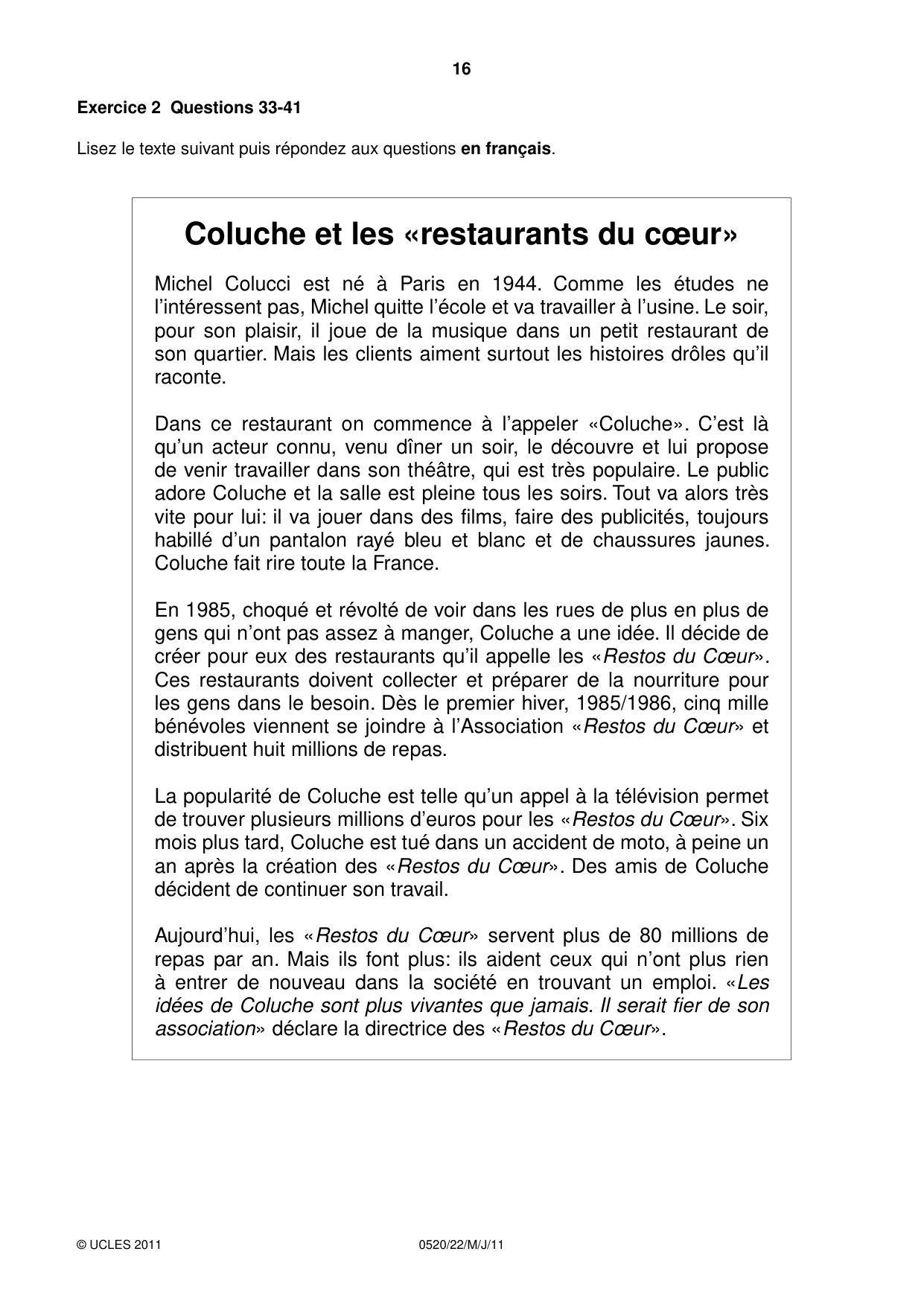 Cambridge IGCSE French - Foreign Language 0520 2011 May/June Paper 2 · Variant 2 question paper, page 16 of 20