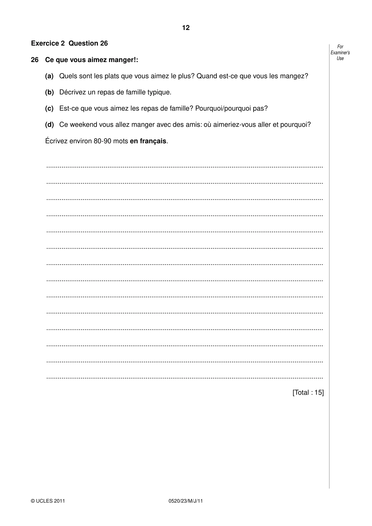 Cambridge IGCSE French - Foreign Language 0520 2011 May/June Paper 2 · Variant 3 question paper, page 12 of 20