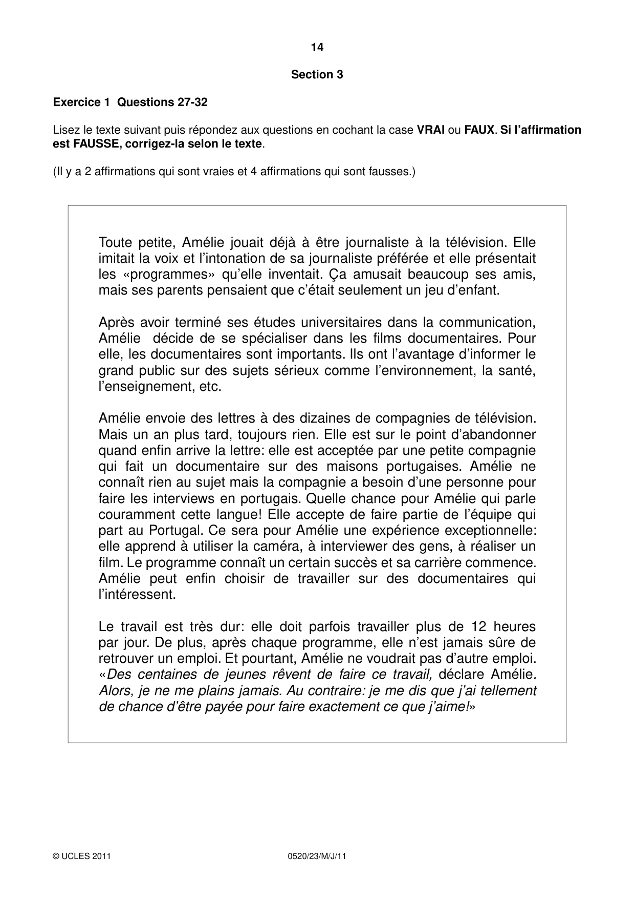 Cambridge IGCSE French - Foreign Language 0520 2011 May/June Paper 2 · Variant 3 question paper, page 14 of 20