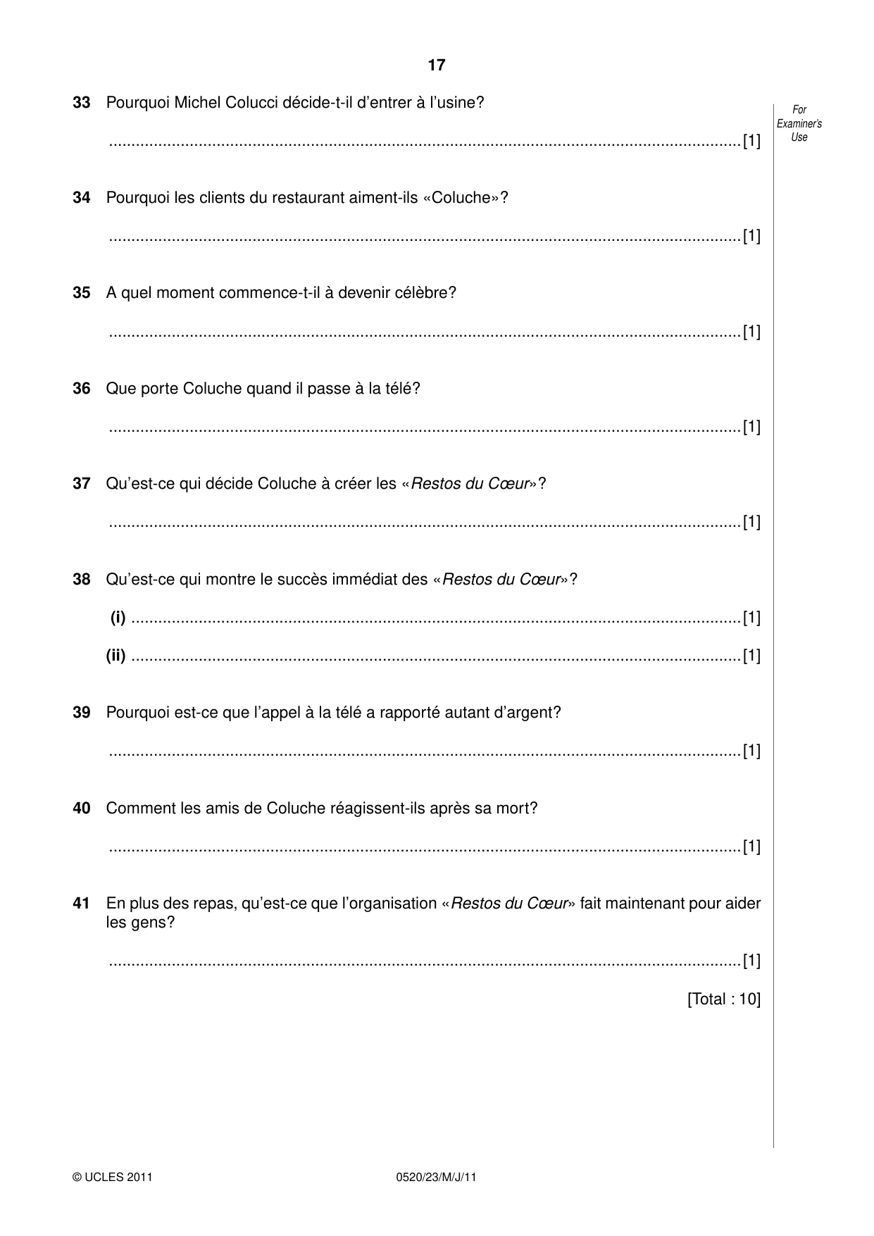 Cambridge IGCSE French - Foreign Language 0520 2011 May/June Paper 2 · Variant 3 question paper, page 17 of 20