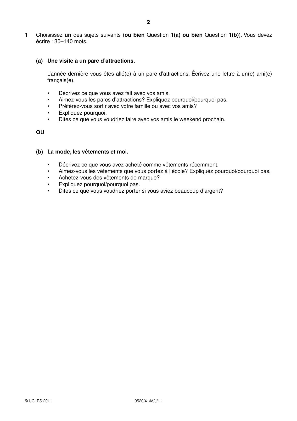 Cambridge IGCSE French - Foreign Language 0520 2011 May/June Paper 4 · Variant 1 question paper, page 2 of 4