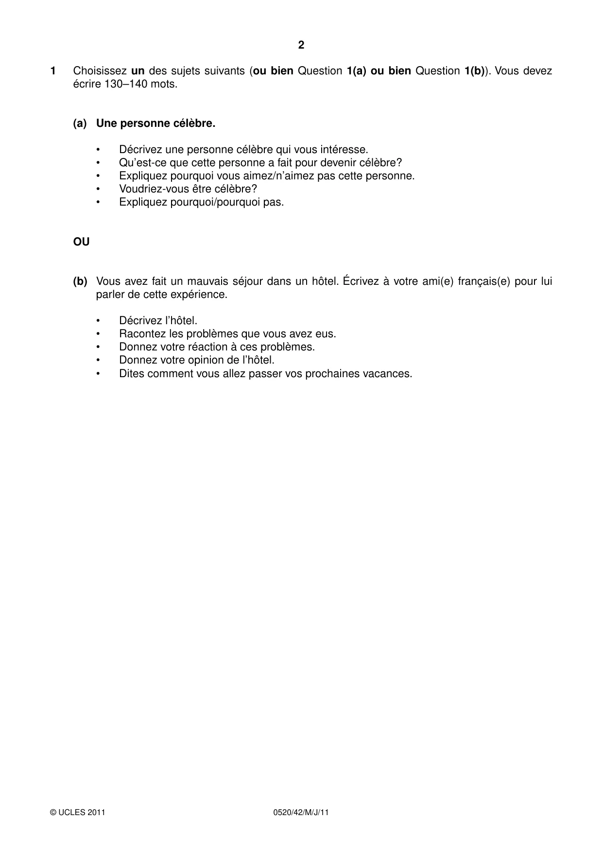 Cambridge IGCSE French - Foreign Language 0520 2011 May/June Paper 4 · Variant 2 question paper, page 2 of 4