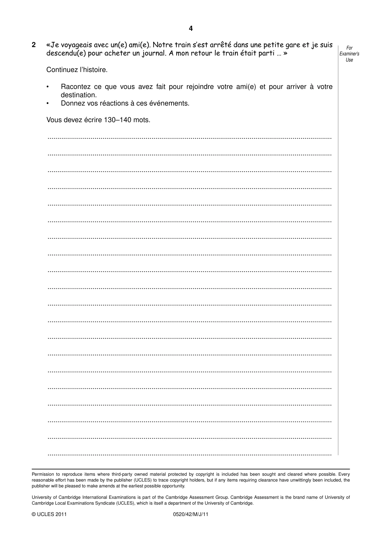 Cambridge IGCSE French - Foreign Language 0520 2011 May/June Paper 4 · Variant 2 question paper, page 4 of 4