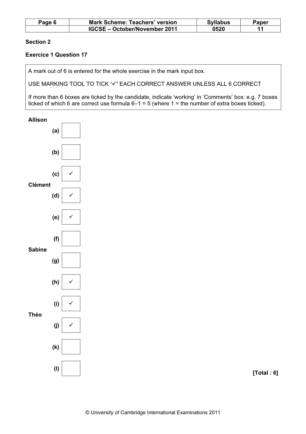 Mark scheme, page 6 of 10