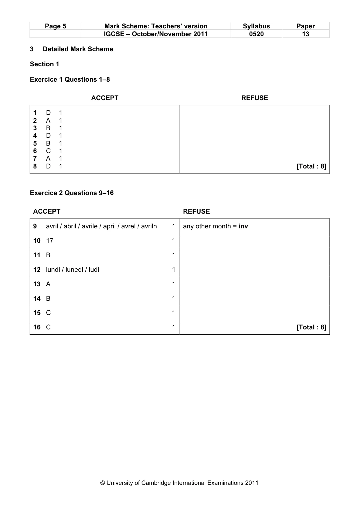 Mark scheme, page 5 of 10