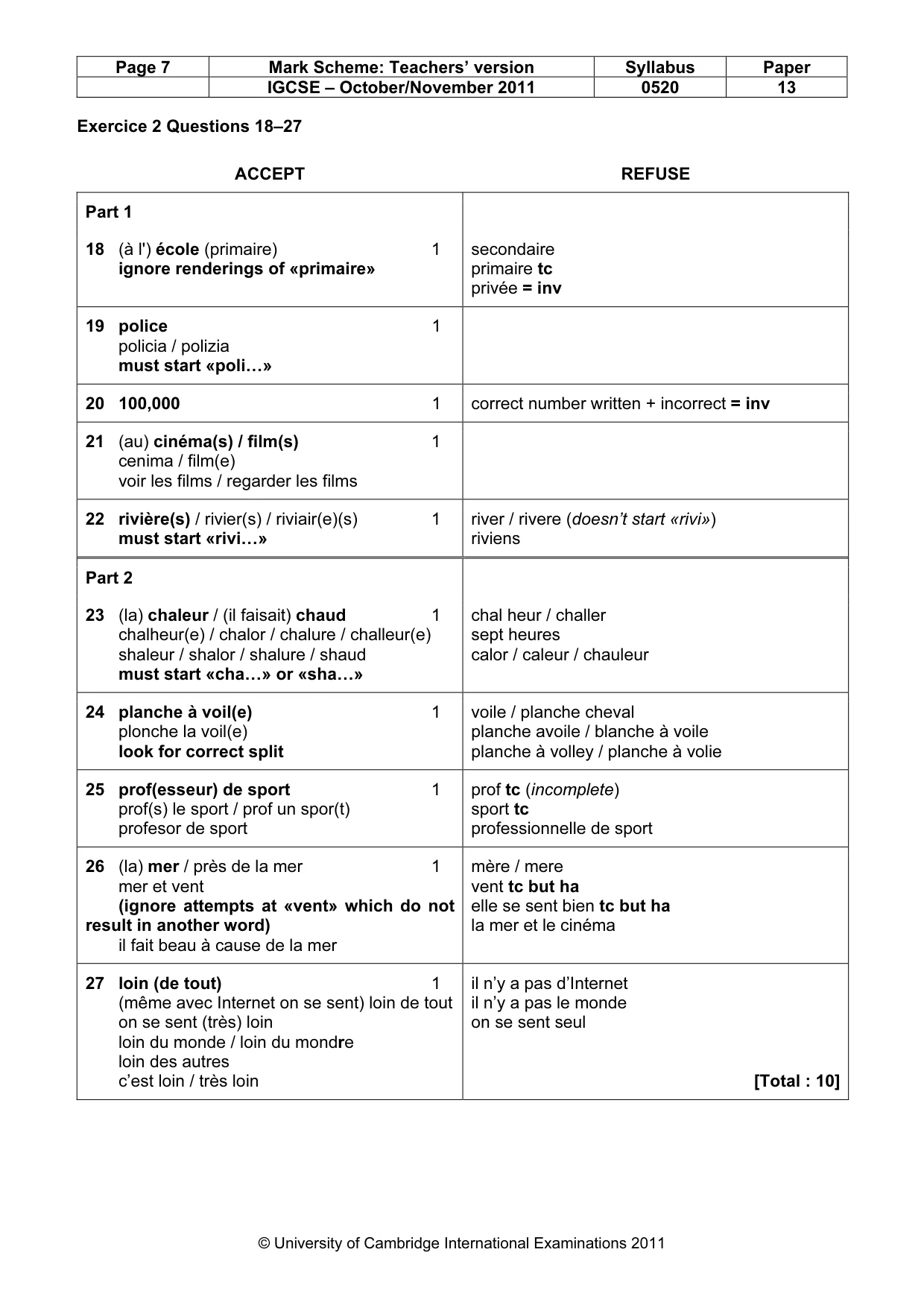 Mark scheme, page 7 of 10