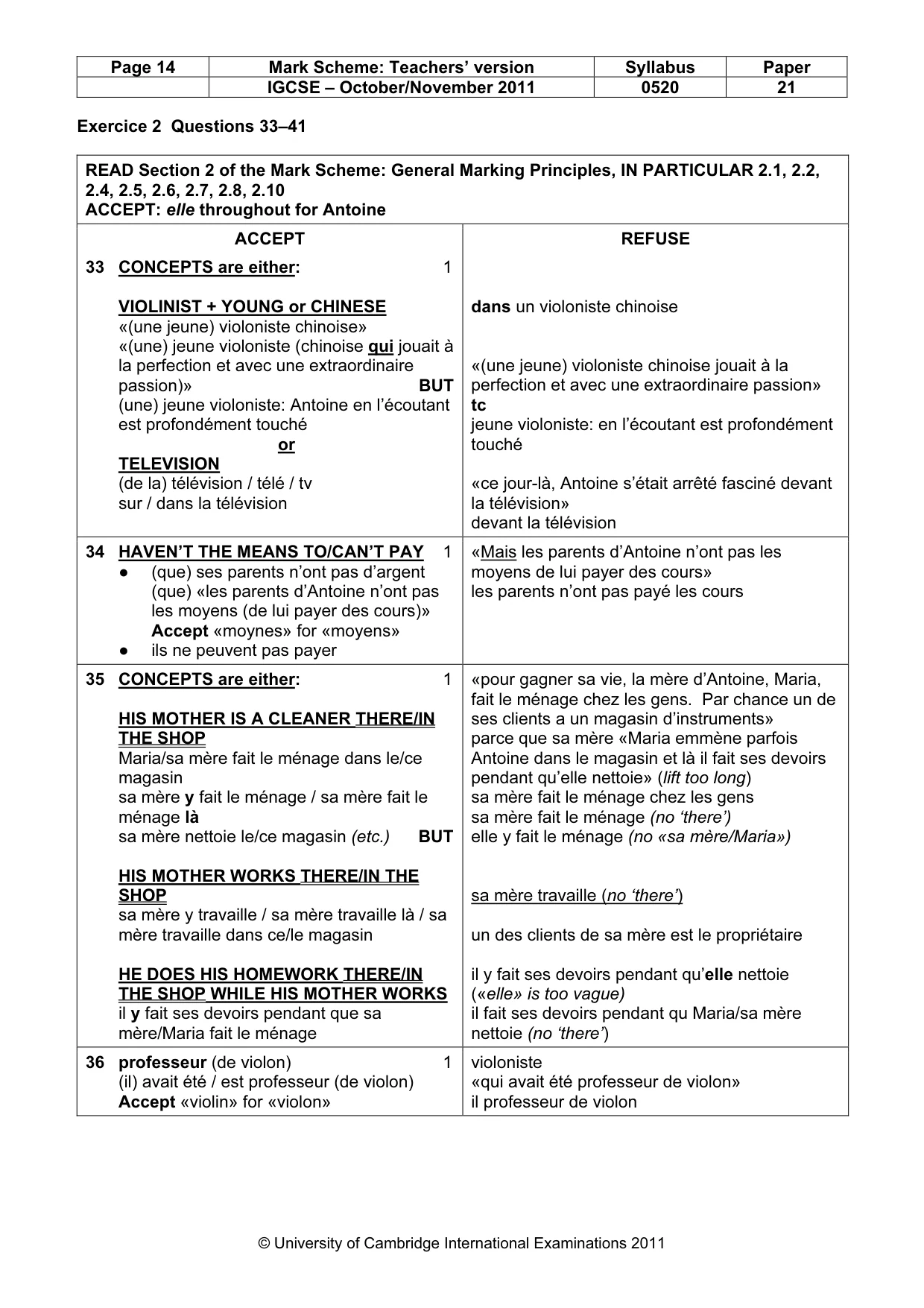 Mark scheme, page 14 of 15