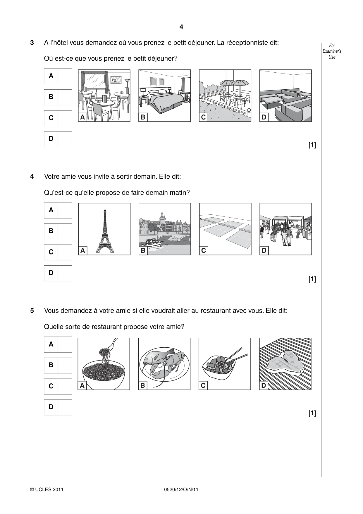 Cambridge IGCSE French - Foreign Language 0520 2011 Oct/Nov Paper 1 · Variant 2 question paper, page 4 of 12