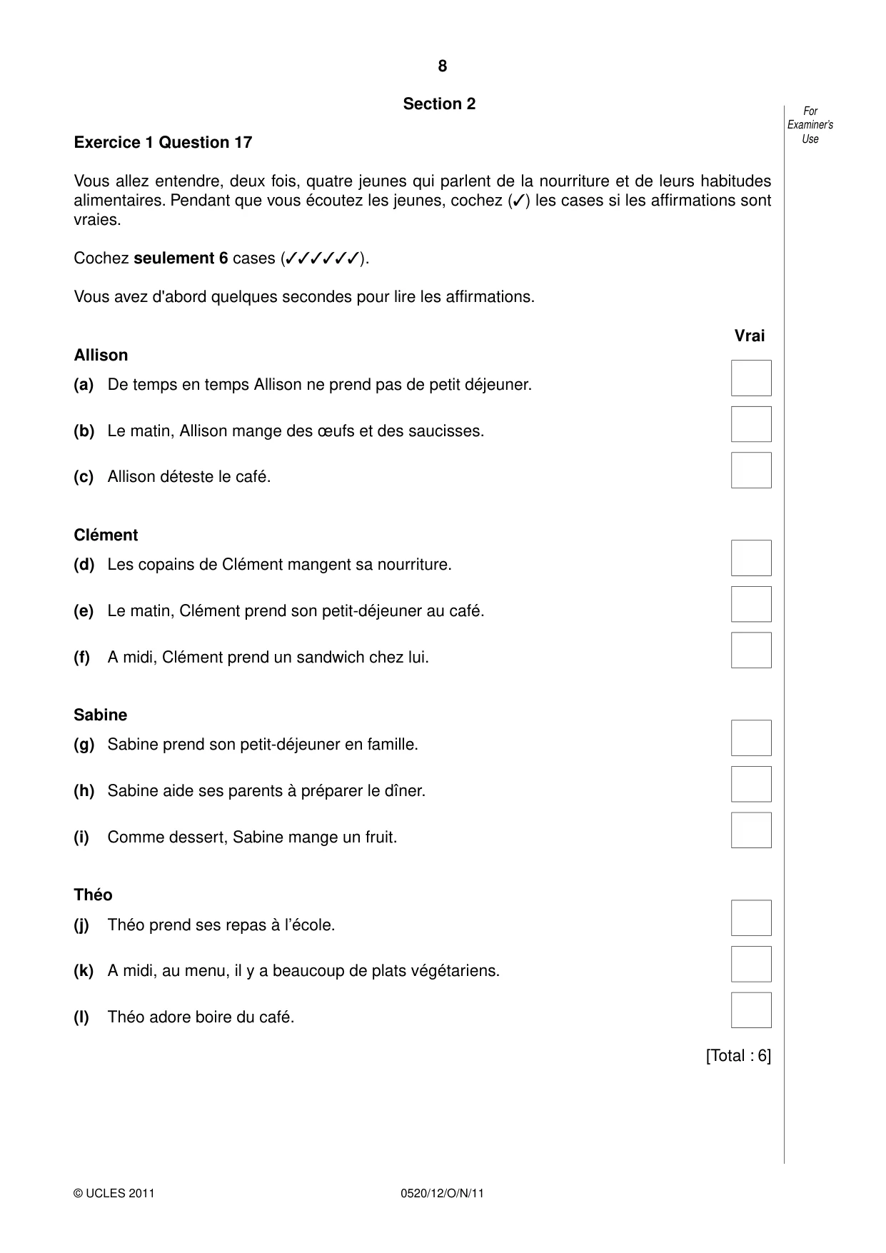 Cambridge IGCSE French - Foreign Language 0520 2011 Oct/Nov Paper 1 · Variant 2 question paper, page 8 of 12