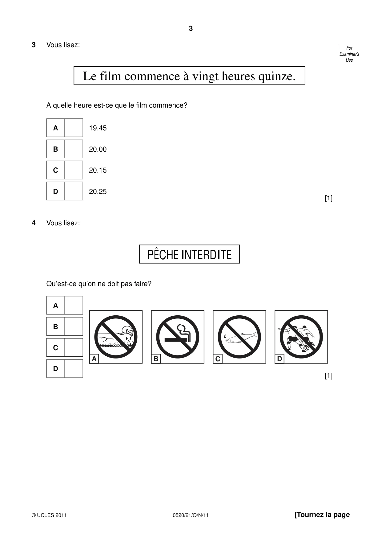 Cambridge IGCSE French - Foreign Language 0520 2011 Oct/Nov Paper 2 · Variant 1 question paper, page 3 of 20