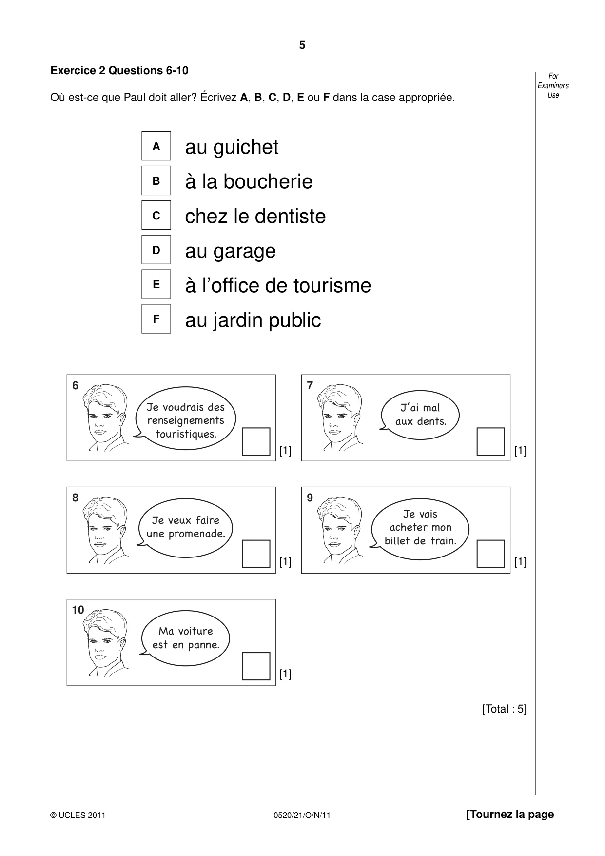 Cambridge IGCSE French - Foreign Language 0520 2011 Oct/Nov Paper 2 · Variant 1 question paper, page 5 of 20