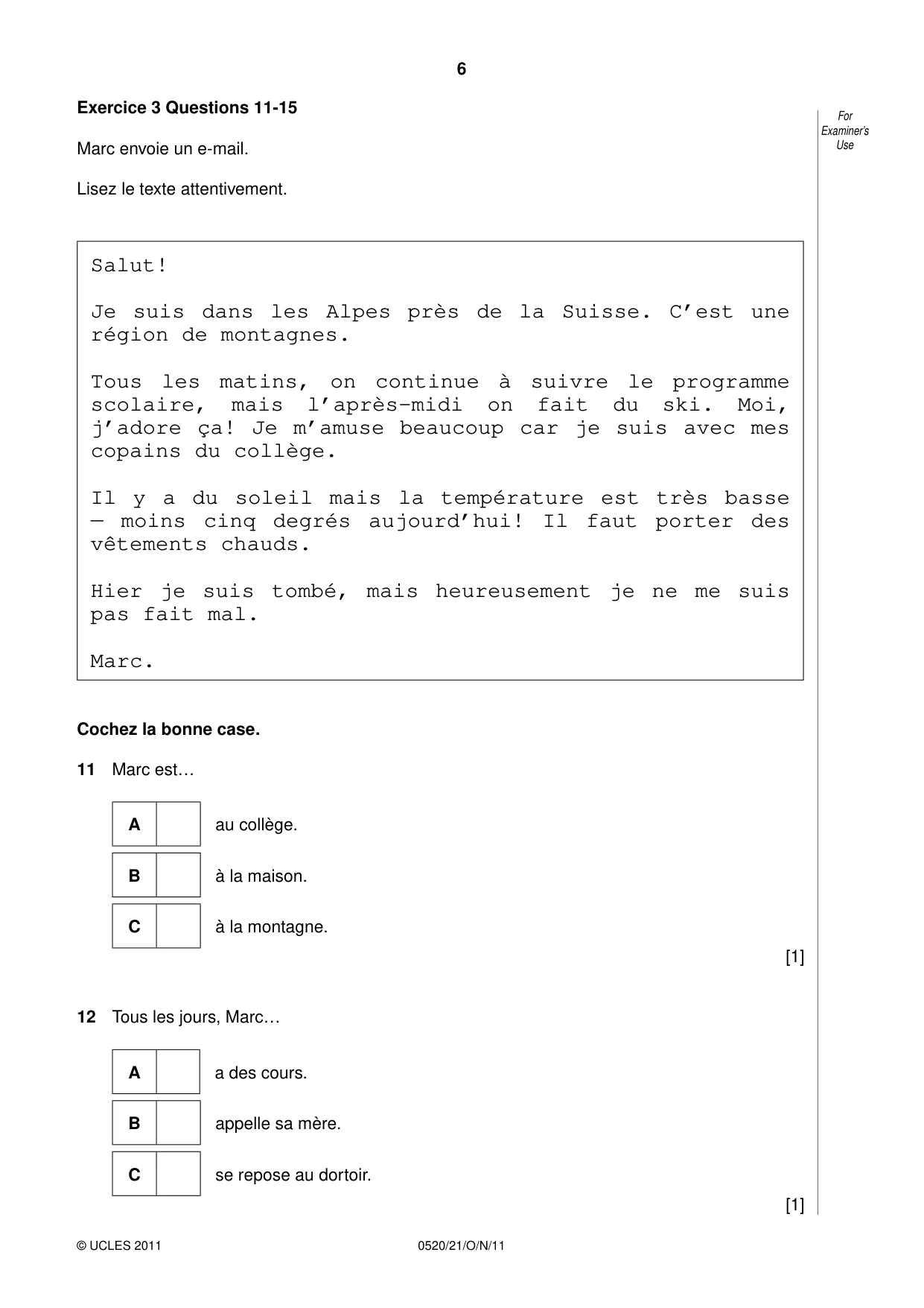 Cambridge IGCSE French - Foreign Language 0520 2011 Oct/Nov Paper 2 · Variant 1 question paper, page 6 of 20