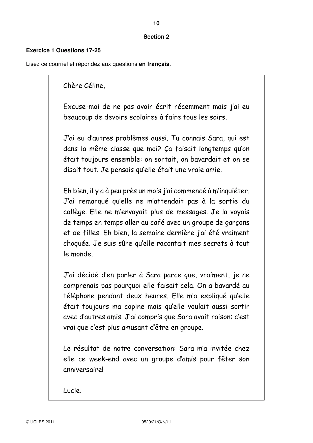 Cambridge IGCSE French - Foreign Language 0520 2011 Oct/Nov Paper 2 · Variant 1 question paper, page 10 of 20
