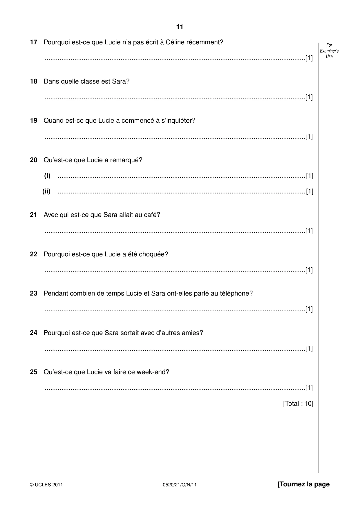Cambridge IGCSE French - Foreign Language 0520 2011 Oct/Nov Paper 2 · Variant 1 question paper, page 11 of 20