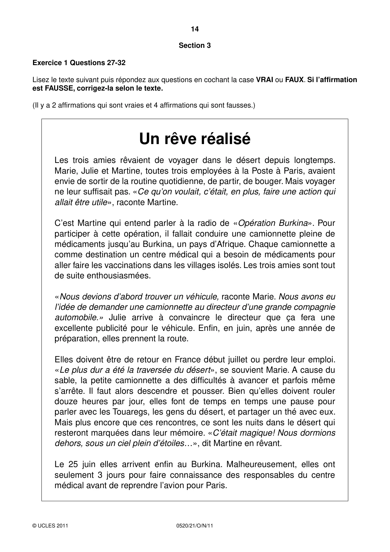 Cambridge IGCSE French - Foreign Language 0520 2011 Oct/Nov Paper 2 · Variant 1 question paper, page 14 of 20