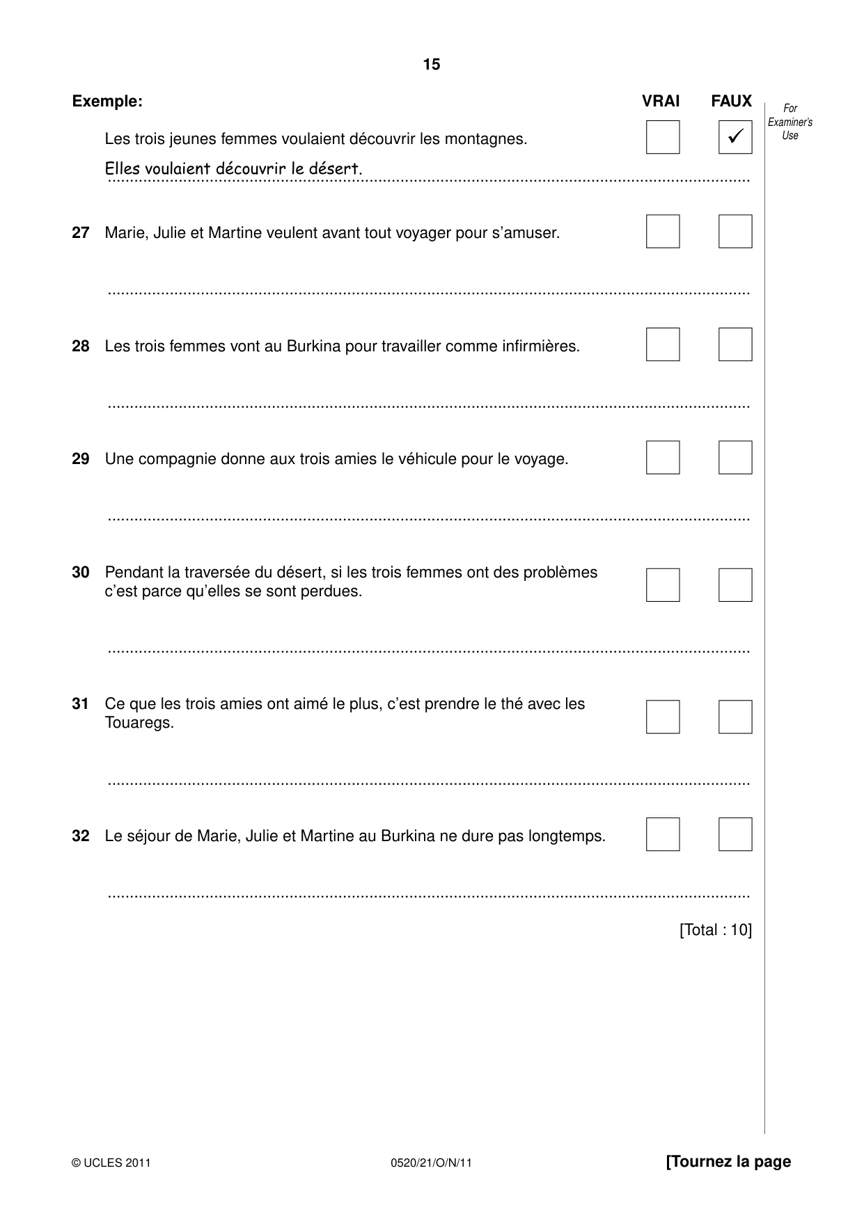 Cambridge IGCSE French - Foreign Language 0520 2011 Oct/Nov Paper 2 · Variant 1 question paper, page 15 of 20