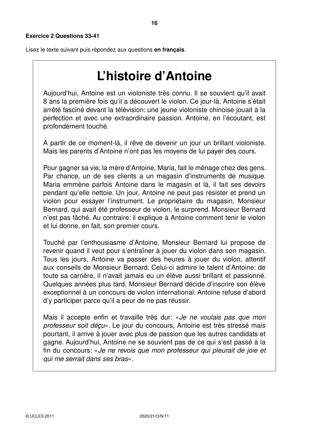 Cambridge IGCSE French - Foreign Language 0520 2011 Oct/Nov Paper 2 · Variant 1 question paper, page 16 of 20