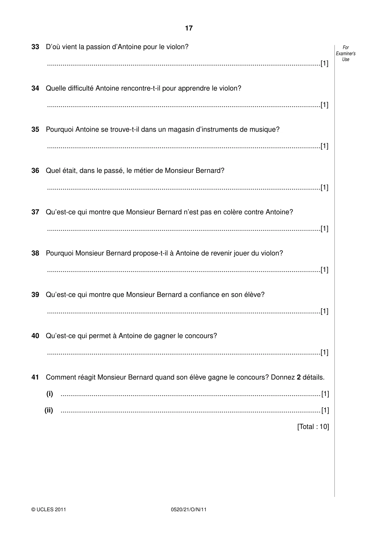 Cambridge IGCSE French - Foreign Language 0520 2011 Oct/Nov Paper 2 · Variant 1 question paper, page 17 of 20