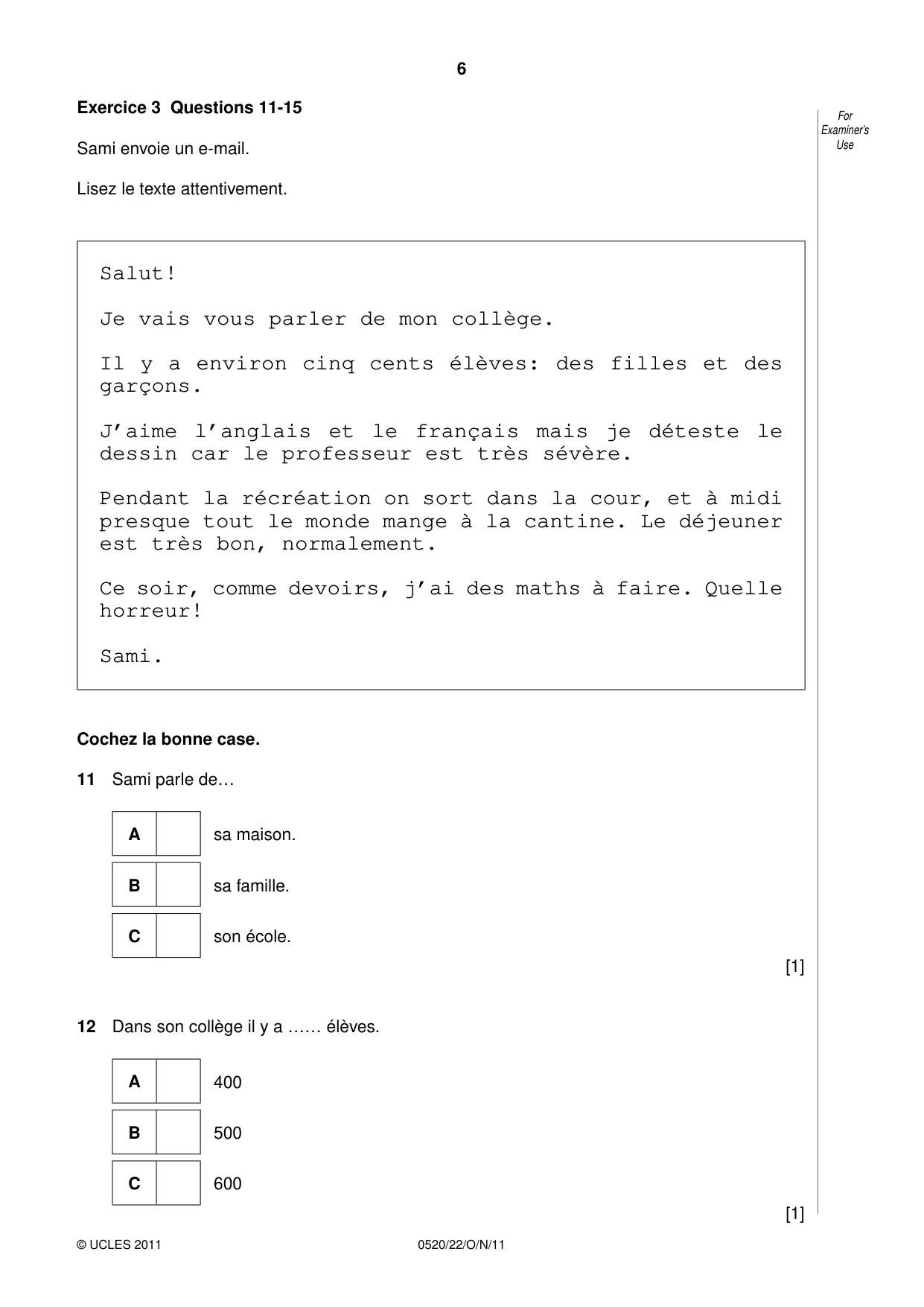 Cambridge IGCSE French - Foreign Language 0520 2011 Oct/Nov Paper 2 · Variant 2 question paper, page 6 of 20