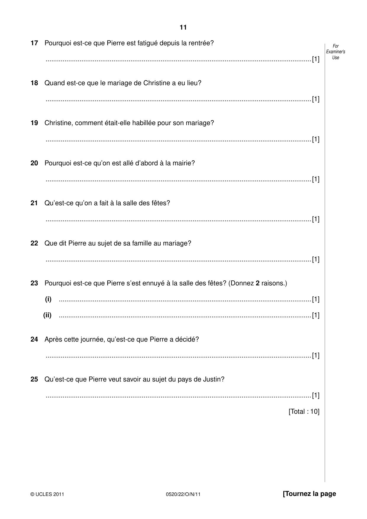 Cambridge IGCSE French - Foreign Language 0520 2011 Oct/Nov Paper 2 · Variant 2 question paper, page 11 of 20