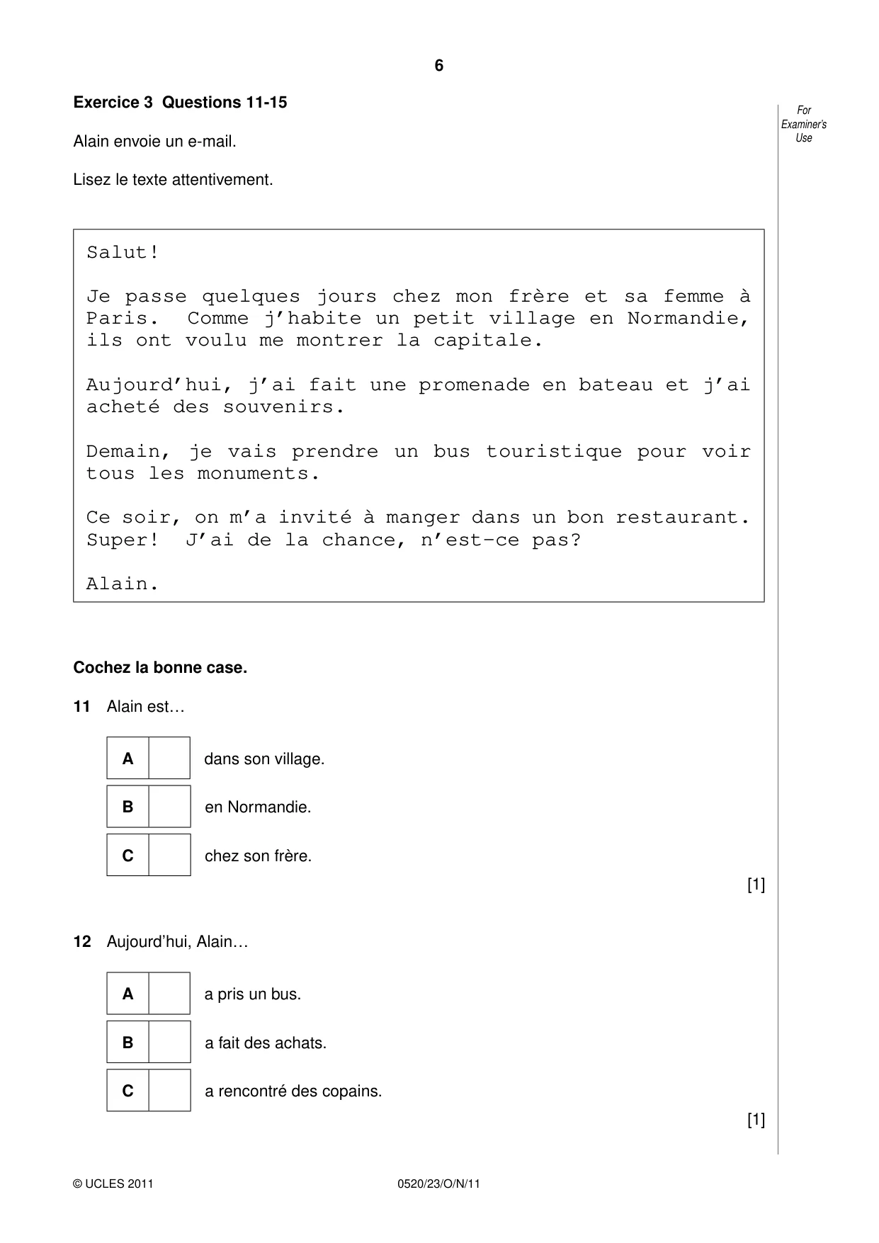 Cambridge IGCSE French - Foreign Language 0520 2011 Oct/Nov Paper 2 · Variant 3 question paper, page 6 of 20