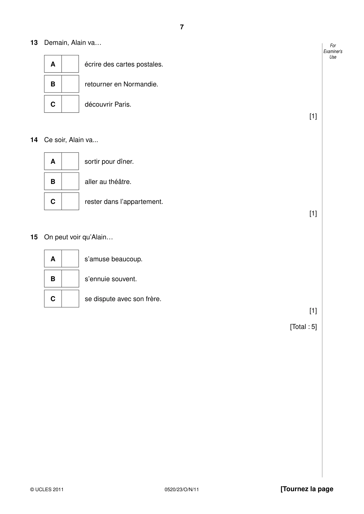 Cambridge IGCSE French - Foreign Language 0520 2011 Oct/Nov Paper 2 · Variant 3 question paper, page 7 of 20