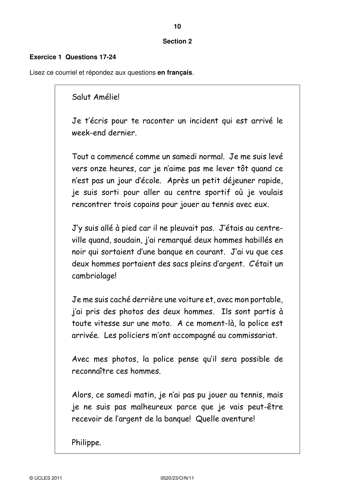 Cambridge IGCSE French - Foreign Language 0520 2011 Oct/Nov Paper 2 · Variant 3 question paper, page 10 of 20