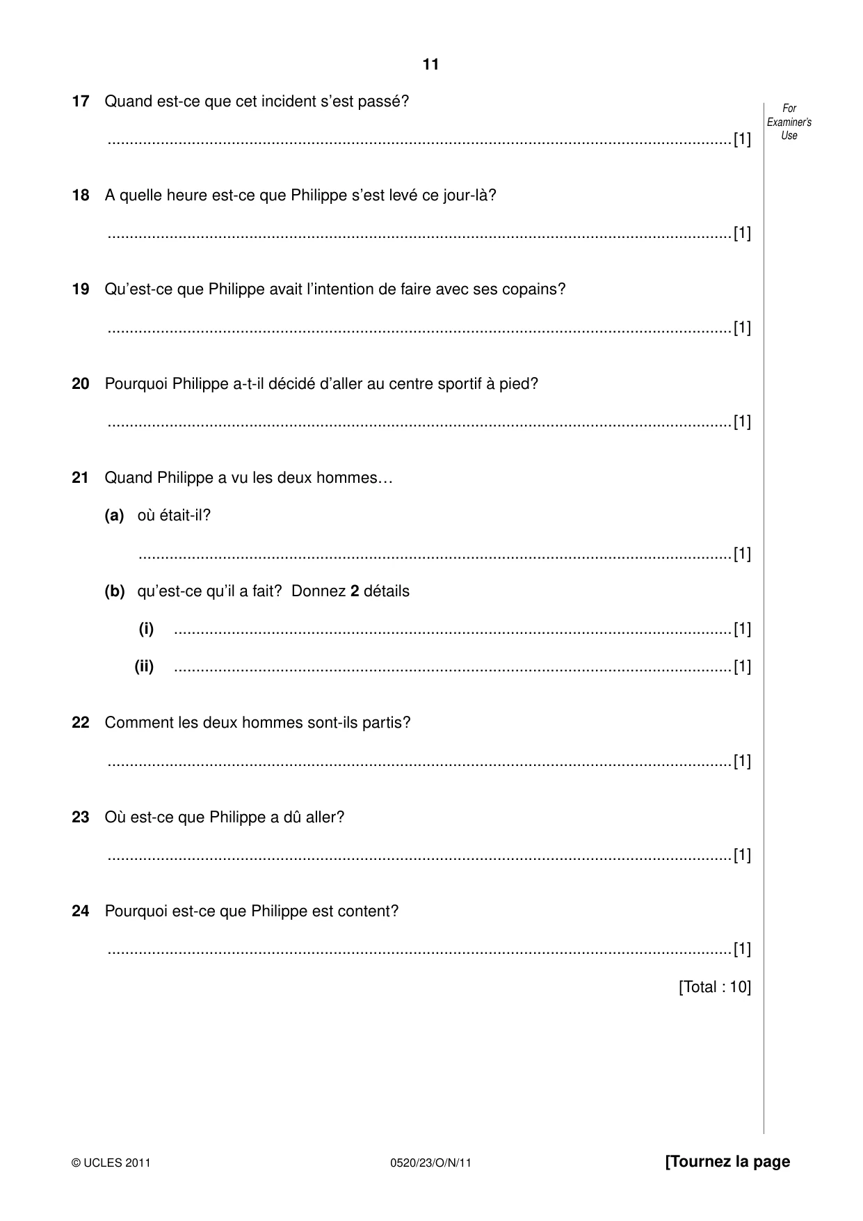 Cambridge IGCSE French - Foreign Language 0520 2011 Oct/Nov Paper 2 · Variant 3 question paper, page 11 of 20