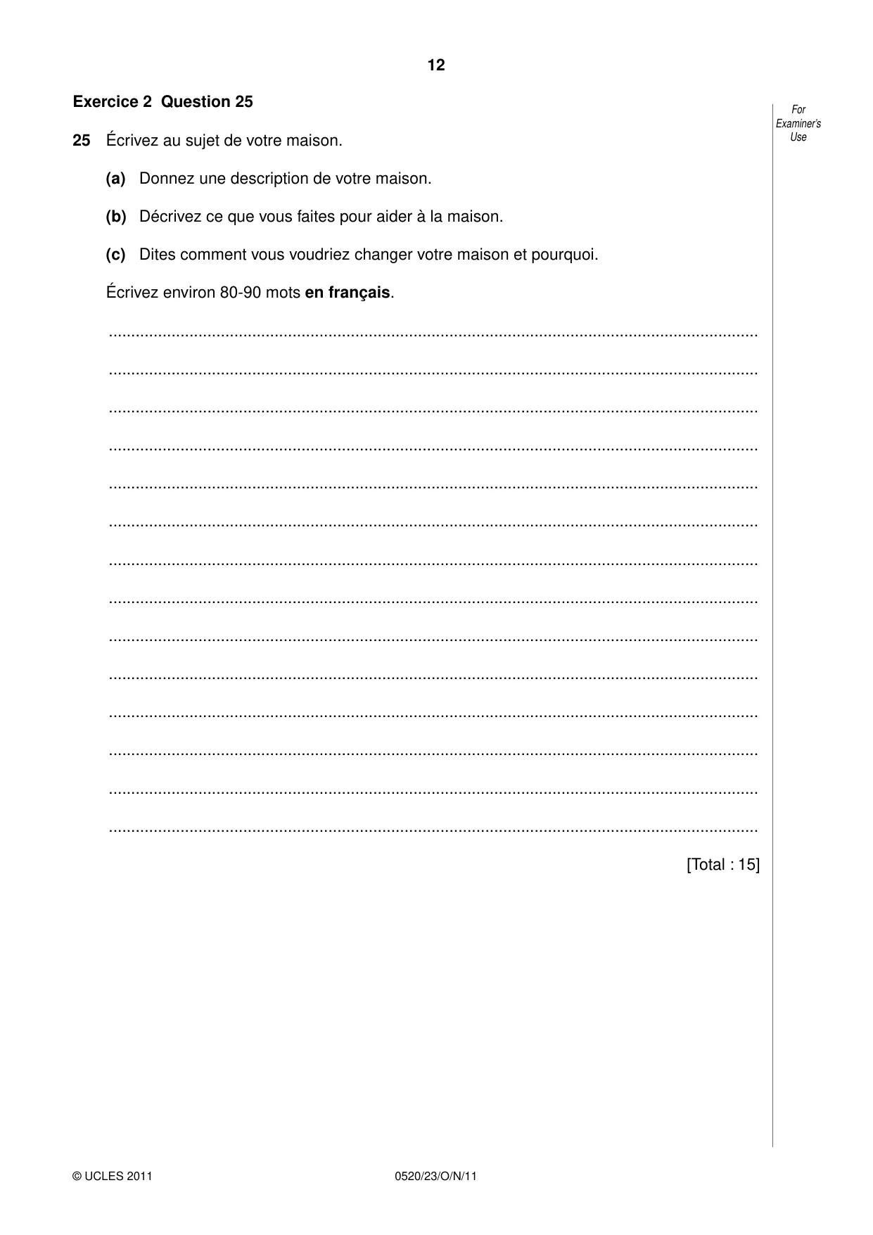 Cambridge IGCSE French - Foreign Language 0520 2011 Oct/Nov Paper 2 · Variant 3 question paper, page 12 of 20