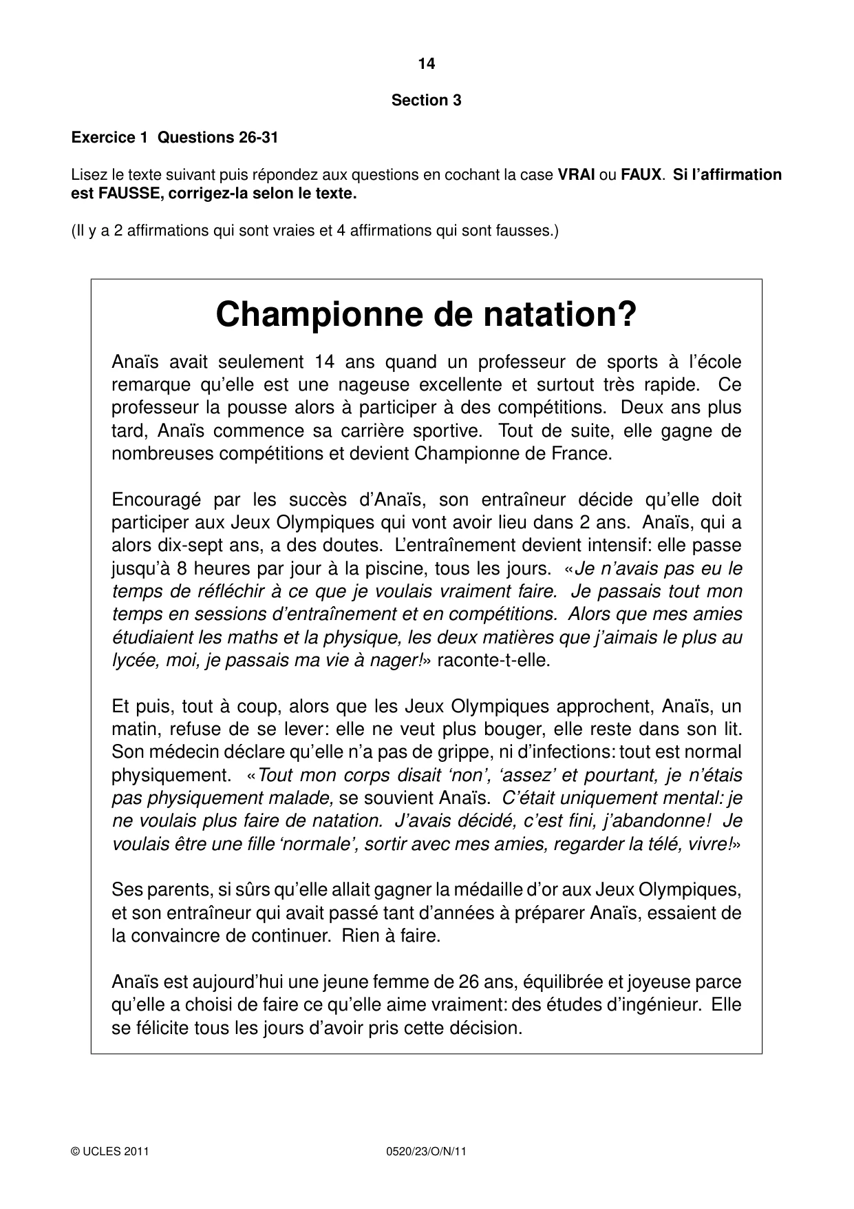 Cambridge IGCSE French - Foreign Language 0520 2011 Oct/Nov Paper 2 · Variant 3 question paper, page 14 of 20