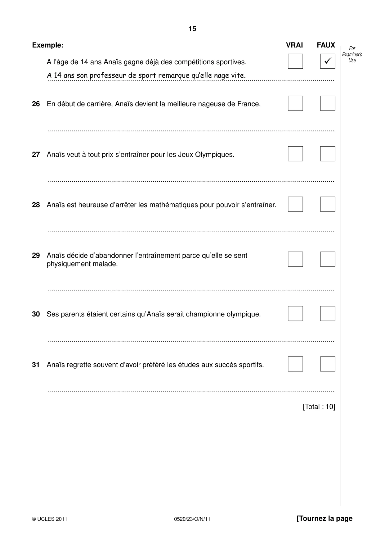 Cambridge IGCSE French - Foreign Language 0520 2011 Oct/Nov Paper 2 · Variant 3 question paper, page 15 of 20