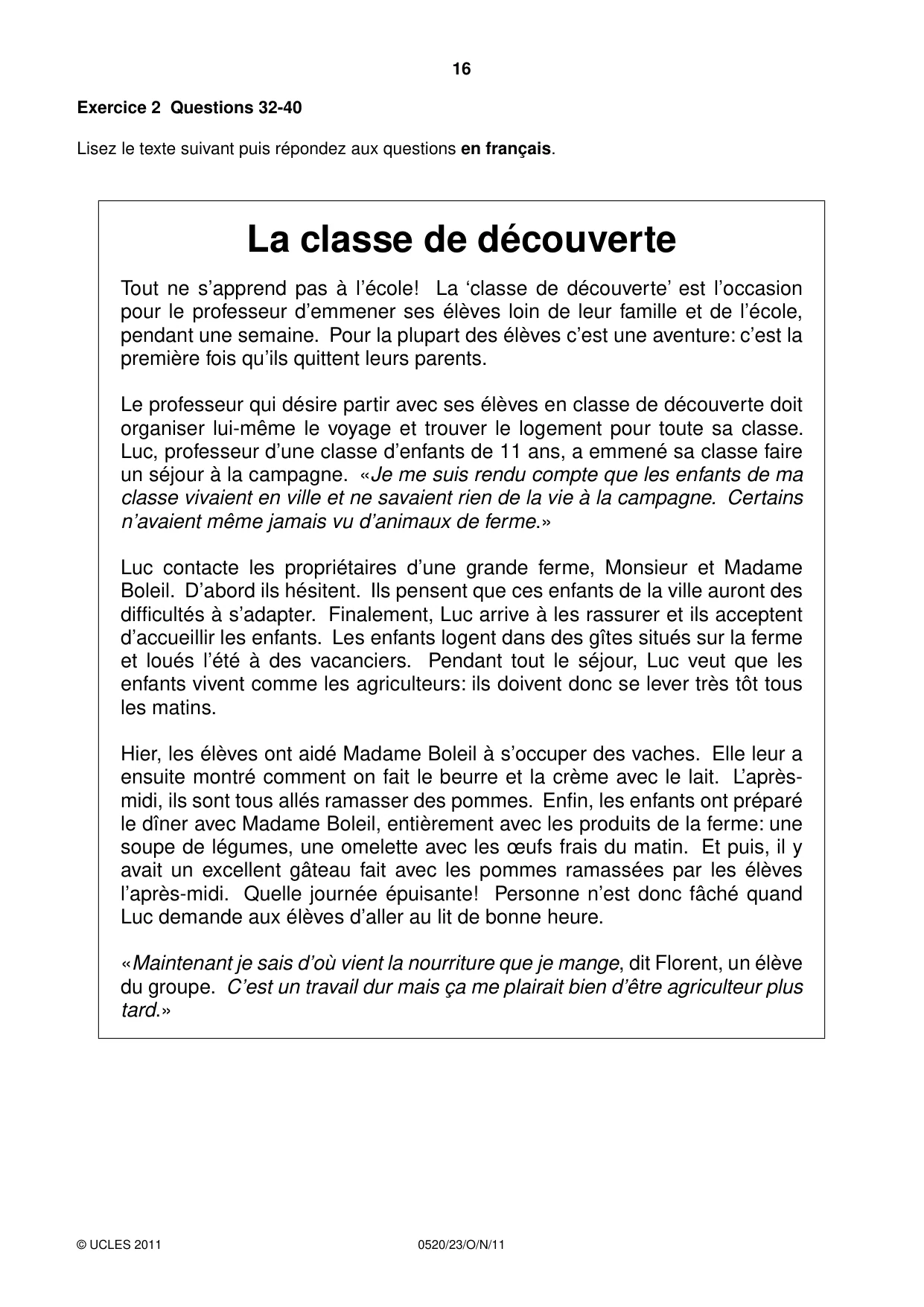 Cambridge IGCSE French - Foreign Language 0520 2011 Oct/Nov Paper 2 · Variant 3 question paper, page 16 of 20