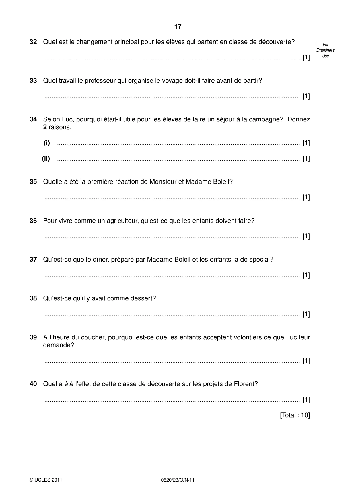 Cambridge IGCSE French - Foreign Language 0520 2011 Oct/Nov Paper 2 · Variant 3 question paper, page 17 of 20