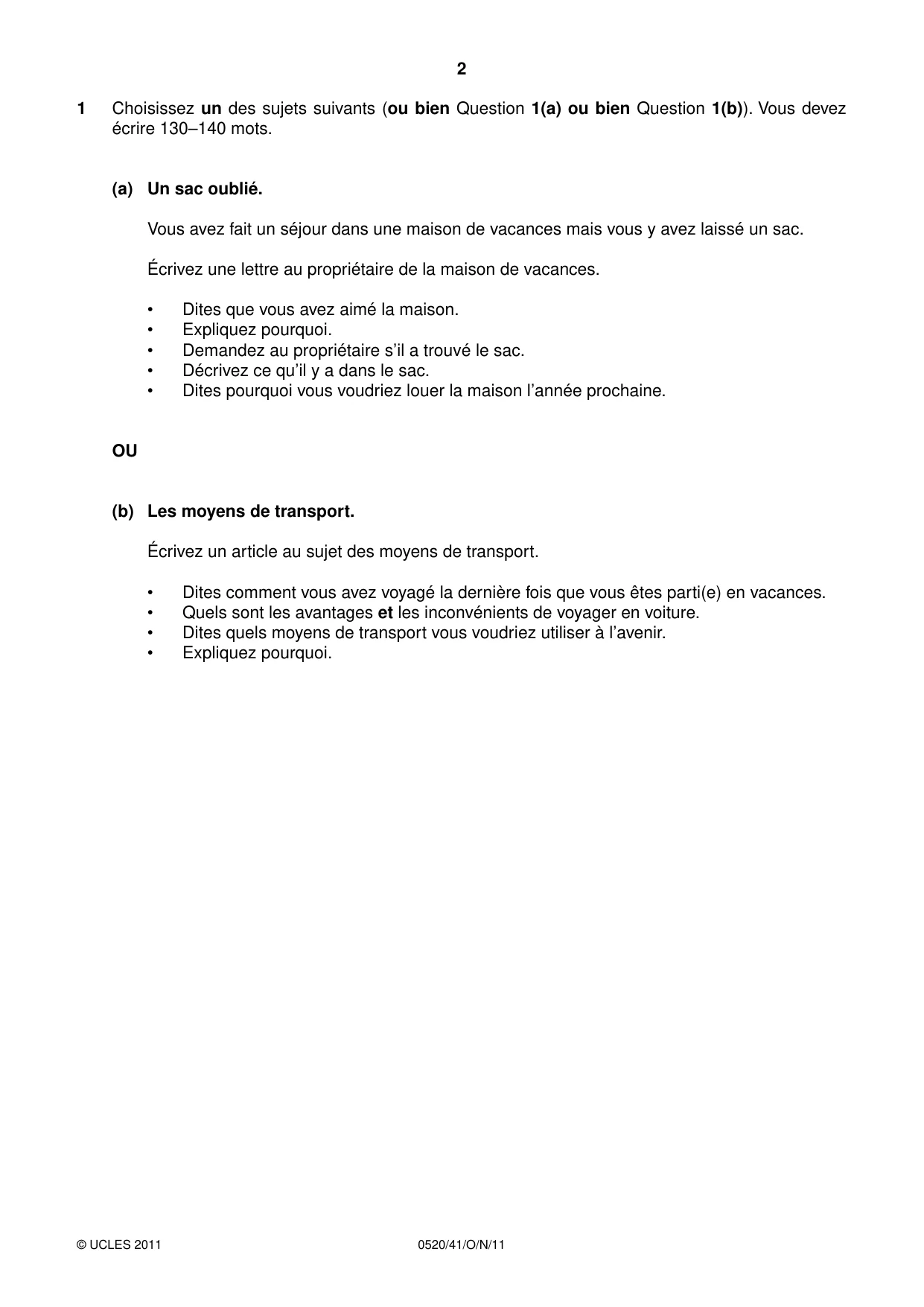 Cambridge IGCSE French - Foreign Language 0520 2011 Oct/Nov Paper 4 · Variant 1 question paper, page 2 of 4