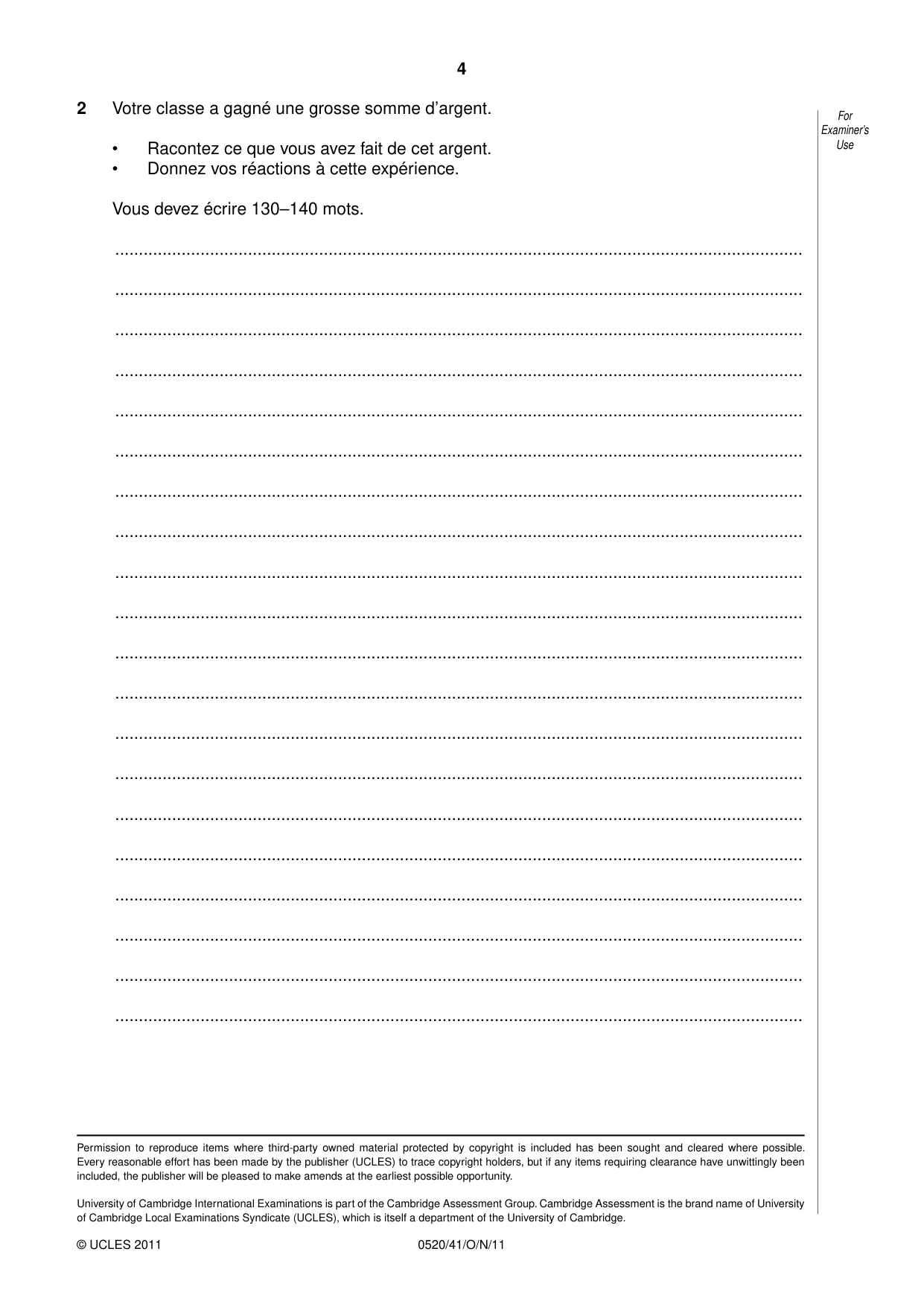 Cambridge IGCSE French - Foreign Language 0520 2011 Oct/Nov Paper 4 · Variant 1 question paper, page 4 of 4
