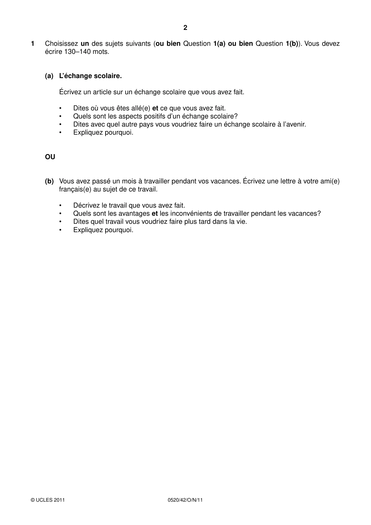 Cambridge IGCSE French - Foreign Language 0520 2011 Oct/Nov Paper 4 · Variant 2 question paper, page 2 of 4