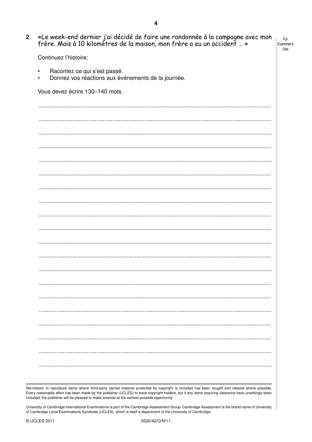Cambridge IGCSE French - Foreign Language 0520 2011 Oct/Nov Paper 4 · Variant 2 question paper, page 4 of 4