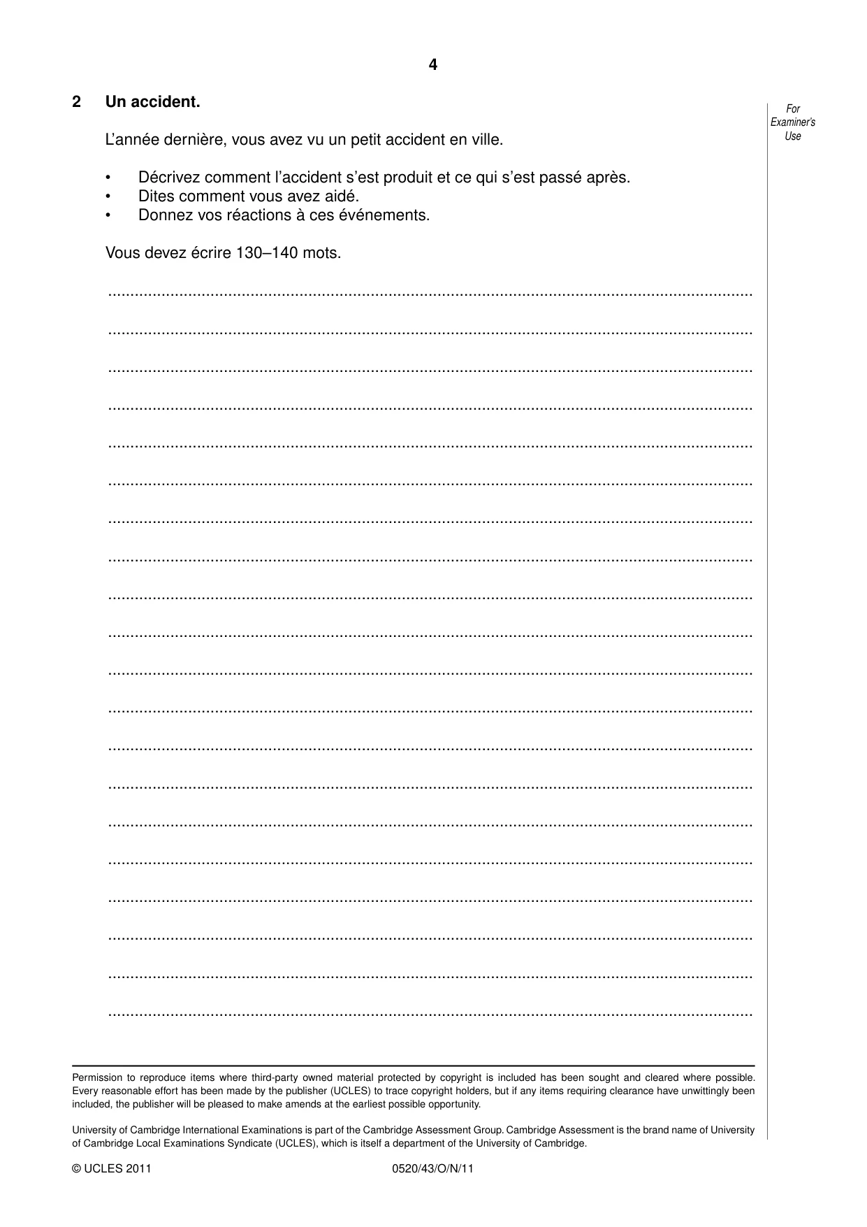 Cambridge IGCSE French - Foreign Language 0520 2011 Oct/Nov Paper 4 · Variant 3 question paper, page 4 of 4