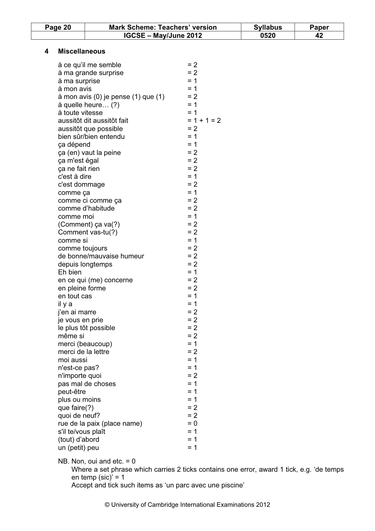 Mark scheme, page 20 of 22